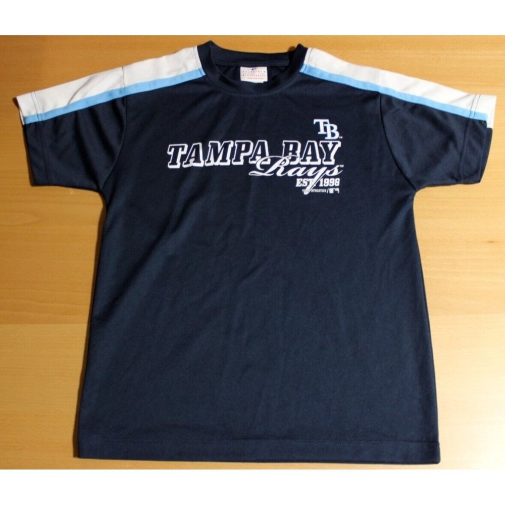 MLB Baseball Tampa Bay Rays Shirt Youth Boys Large Blue Genuine Merchandise